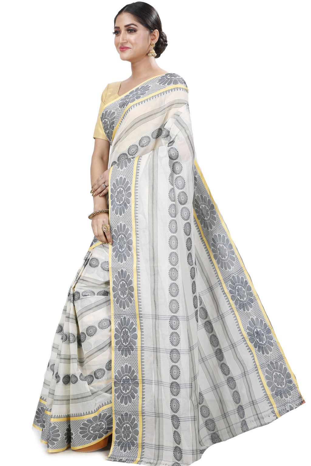 Silver Pure Cotton Chakro_Tant Tant Saree (1053)